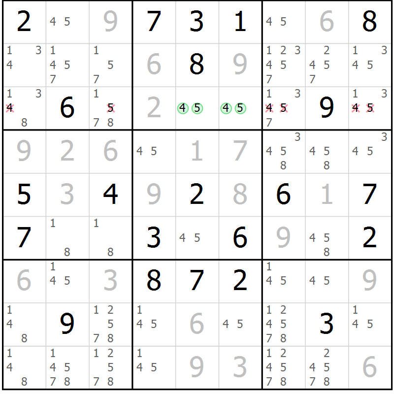 Position des candidats pour la solution de la Gr 85 page 88 du magazine de sudoku Giga sudoku niv 6-8 n° 016
