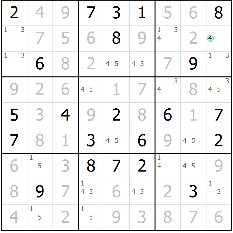 Position des candidats pour la solution de la Gr 85 page 88 du magazine de sudoku Giga sudoku niv 6-8 n° 016