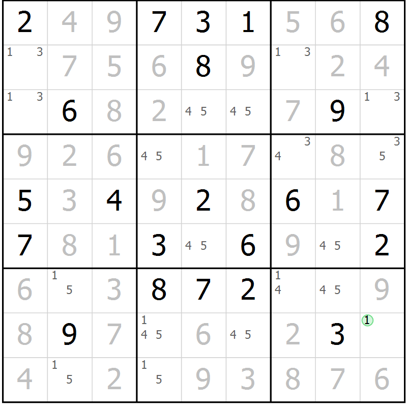 Position des candidats pour la solution de la Gr 85 page 88 du magazine de sudoku Giga sudoku niv 6-8 n° 016