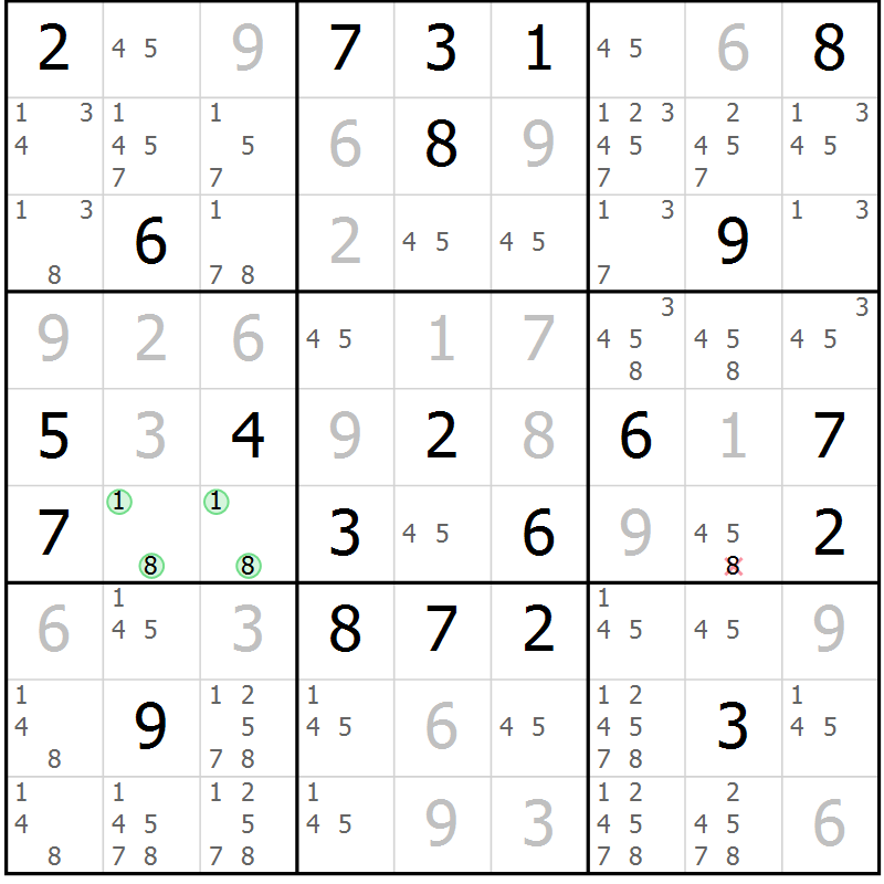 Position des candidats pour la solution de la Gr 85 page 88 du magazine de sudoku Giga sudoku niv 6-8 n° 016