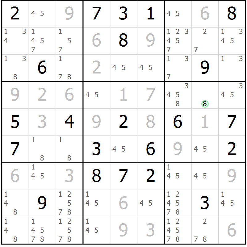 Position des candidats pour la solution de la Gr 85 page 88 du magazine de sudoku Giga sudoku niv 6-8 n° 016