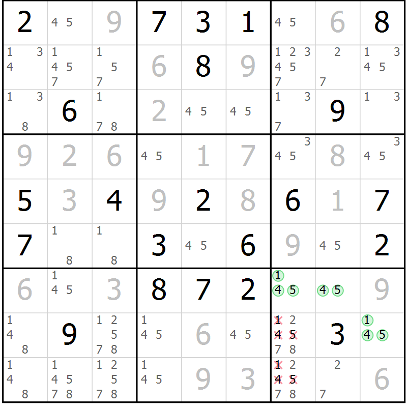 Position des candidats pour la solution de la Gr 85 page 88 du magazine de sudoku Giga sudoku niv 6-8 n° 016