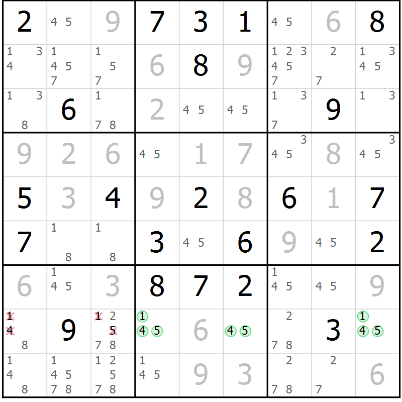Position des candidats pour la solution de la Gr 85 page 88 du magazine de sudoku Giga sudoku niv 6-8 n° 016