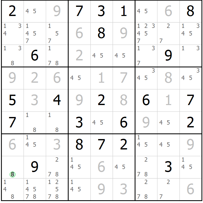 Position des candidats pour la solution de la Gr 85 page 88 du magazine de sudoku Giga sudoku niv 6-8 n° 016