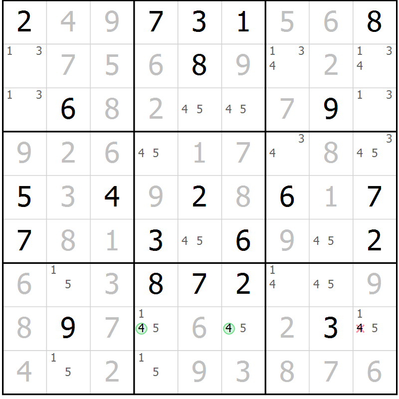 Position des candidats pour la solution de la Gr 85 page 88 du magazine de sudoku Giga sudoku niv 6-8 n° 016