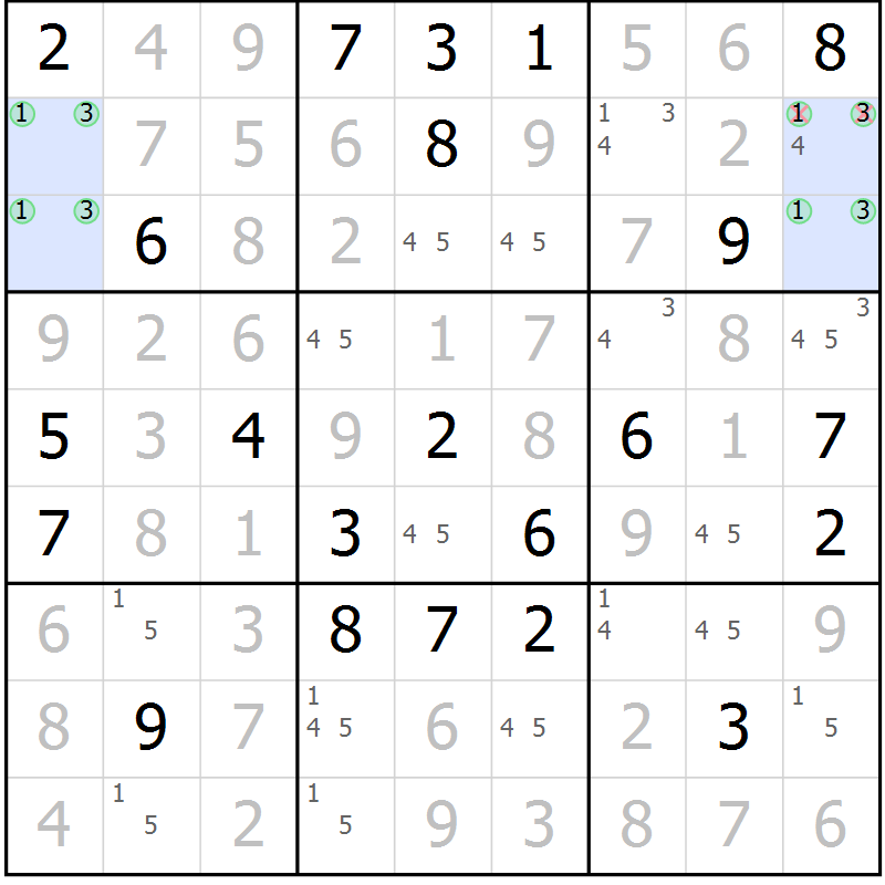 Position des candidats pour la solution de la Gr 85 page 88 du magazine de sudoku Giga sudoku niv 6-8 n° 016