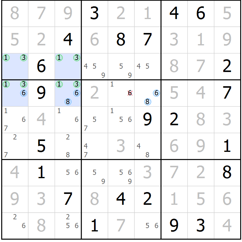 Position des candidats pour la solution de la Gr 86 page 89 du magazine de sudoku Giga sudoku niv 6-8 n° 016
