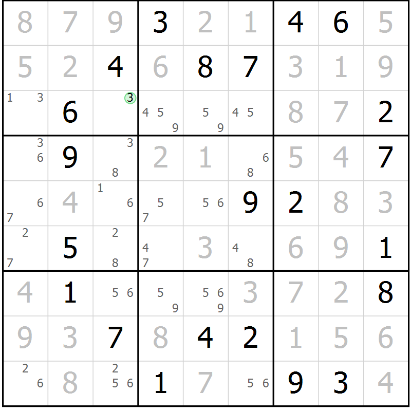 Position des candidats pour la solution de la Gr 86 page 89 du magazine de sudoku Giga sudoku niv 6-8 n° 016