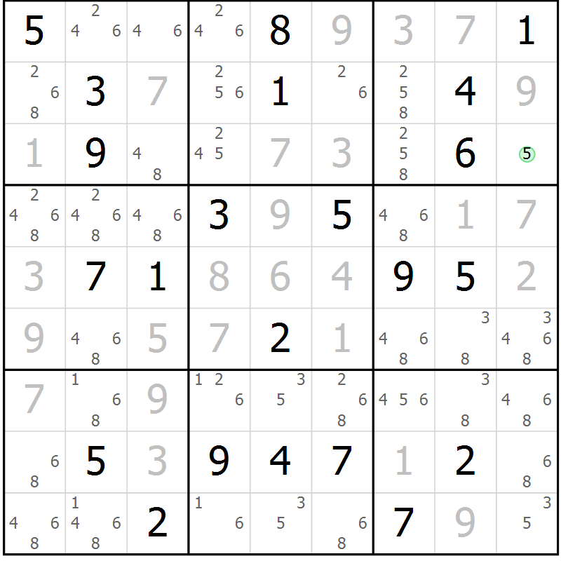 Position des candidats pour la solution de la Gr 87 page 90 du magazine de sudoku Giga sudoku niv 6-8 n° 016
