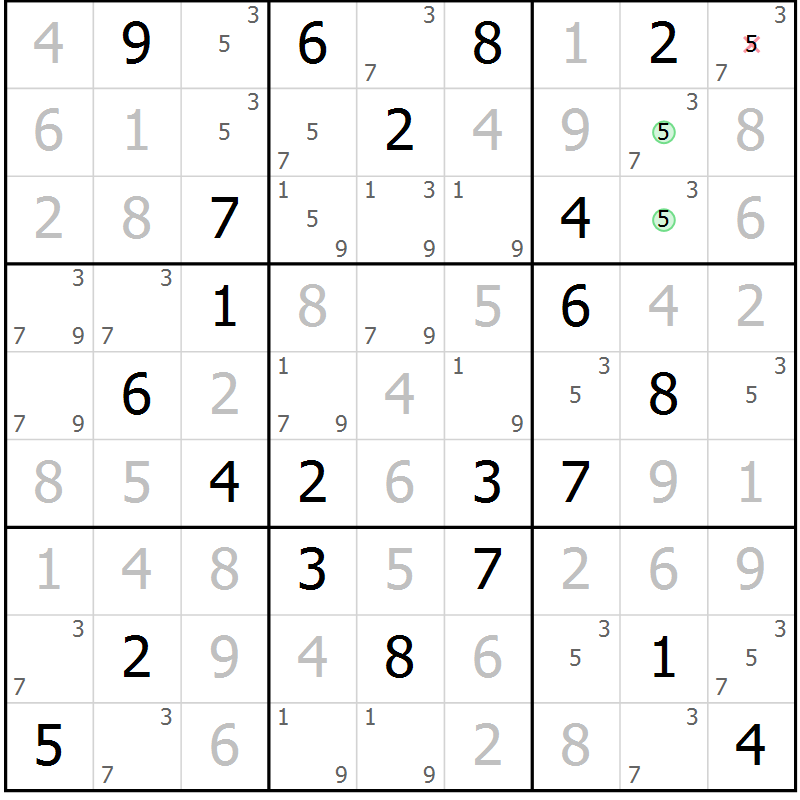 Position des candidats pour la solution de la Gr 88 page 91 du magazine de sudoku Giga sudoku niv 6-8 n° 016