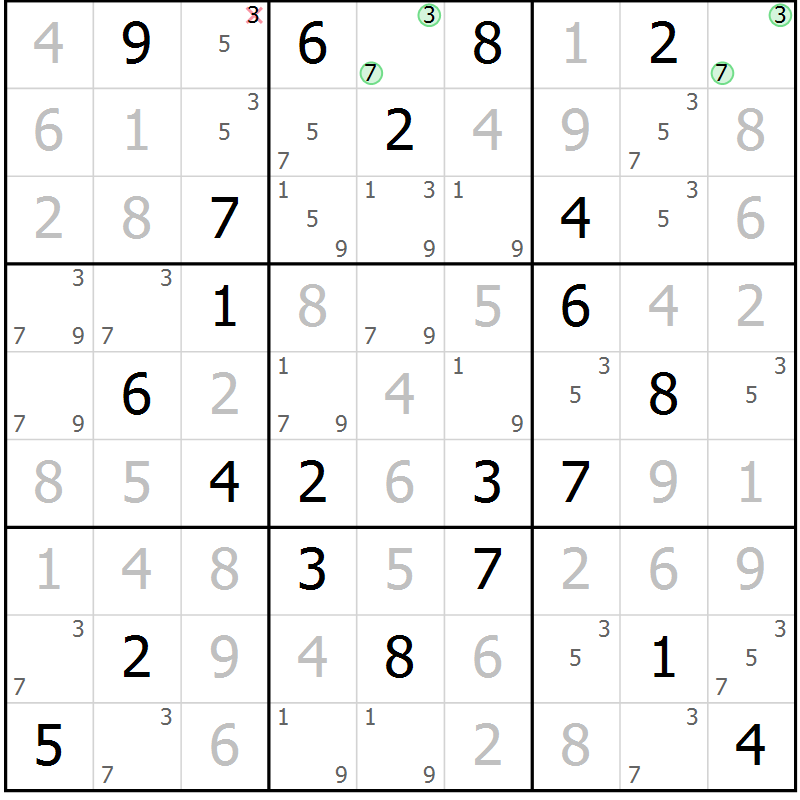 Position des candidats pour la solution de la Gr 88 page 91 du magazine de sudoku Giga sudoku niv 6-8 n° 016