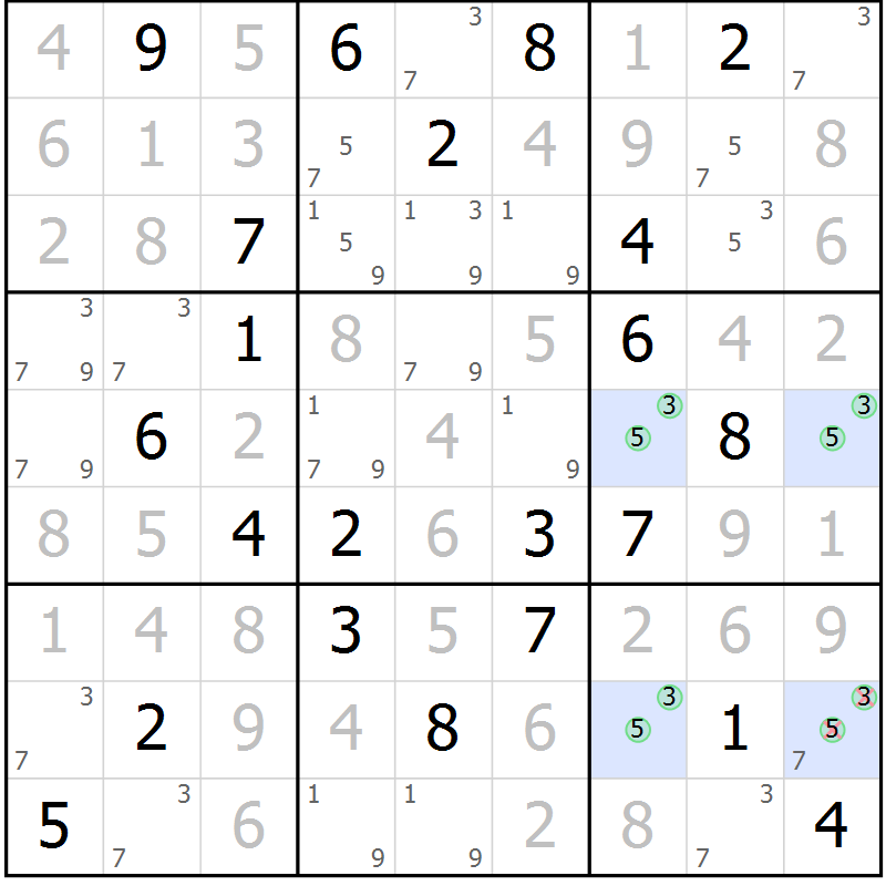 Position des candidats pour la solution de la Gr 88 page 91 du magazine de sudoku Giga sudoku niv 6-8 n° 016