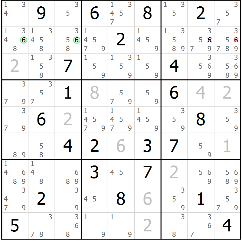 Position des candidats pour la solution de la Gr 88 page 91 du magazine de sudoku Giga sudoku niv 6-8 n° 016