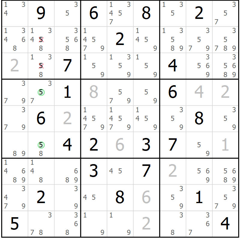 Position des candidats pour la solution de la Gr 88 page 91 du magazine de sudoku Giga sudoku niv 6-8 n° 016