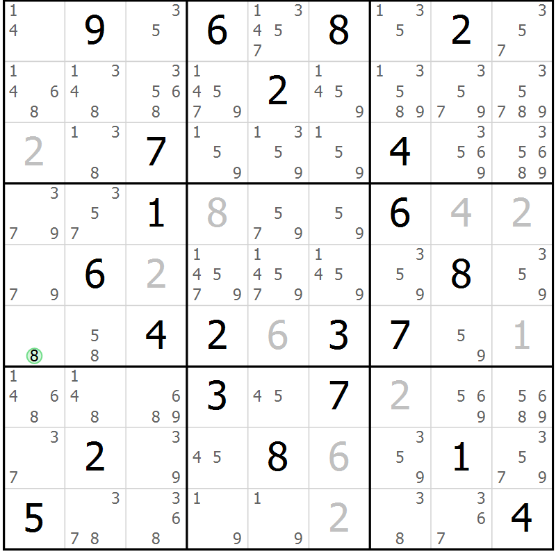 Position des candidats pour la solution de la Gr 88 page 91 du magazine de sudoku Giga sudoku niv 6-8 n° 016
