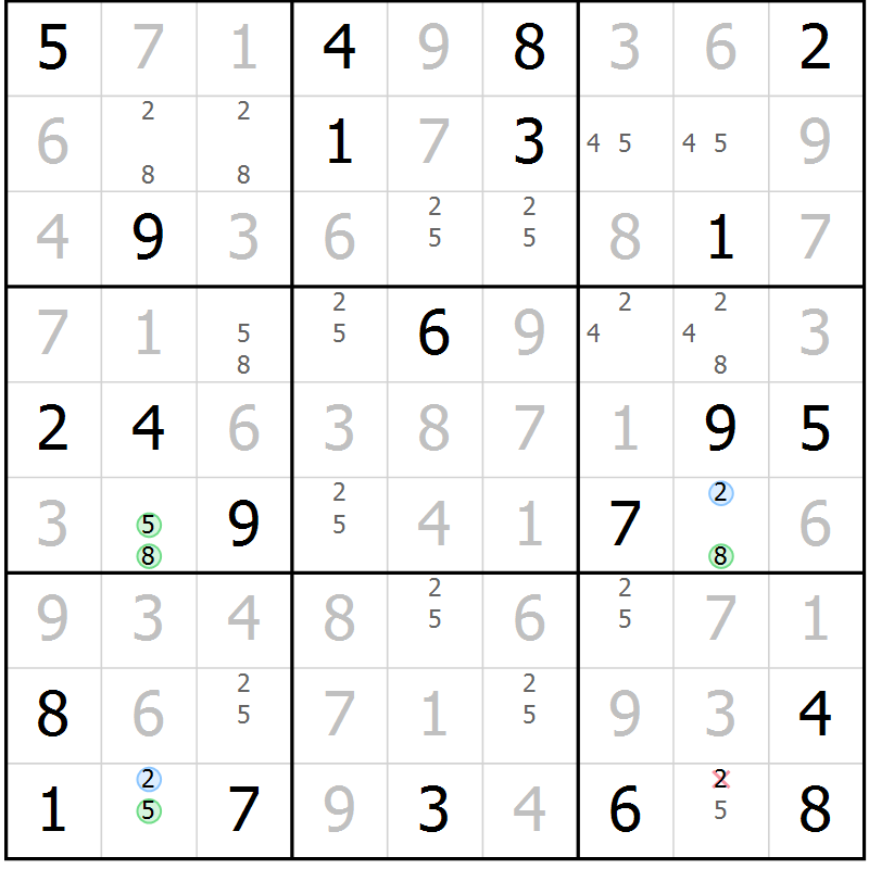 Position des candidats pour la solution de la Gr 89 page 92 du magazine de sudoku Giga sudoku niv 6-8 n° 016