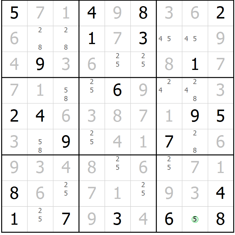 Position des candidats pour la solution de la Gr 89 page 92 du magazine de sudoku Giga sudoku niv 6-8 n° 016
