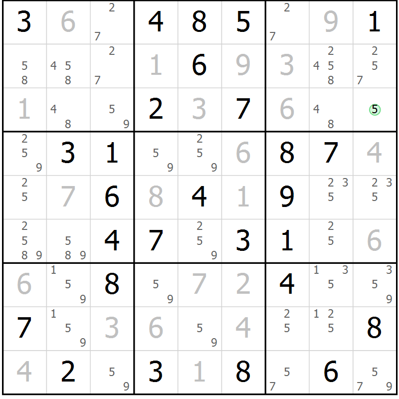 Position des candidats pour la solution de la Gr 9 page 12 du magazine de sudoku Giga sudoku niv 6-8 n° 016