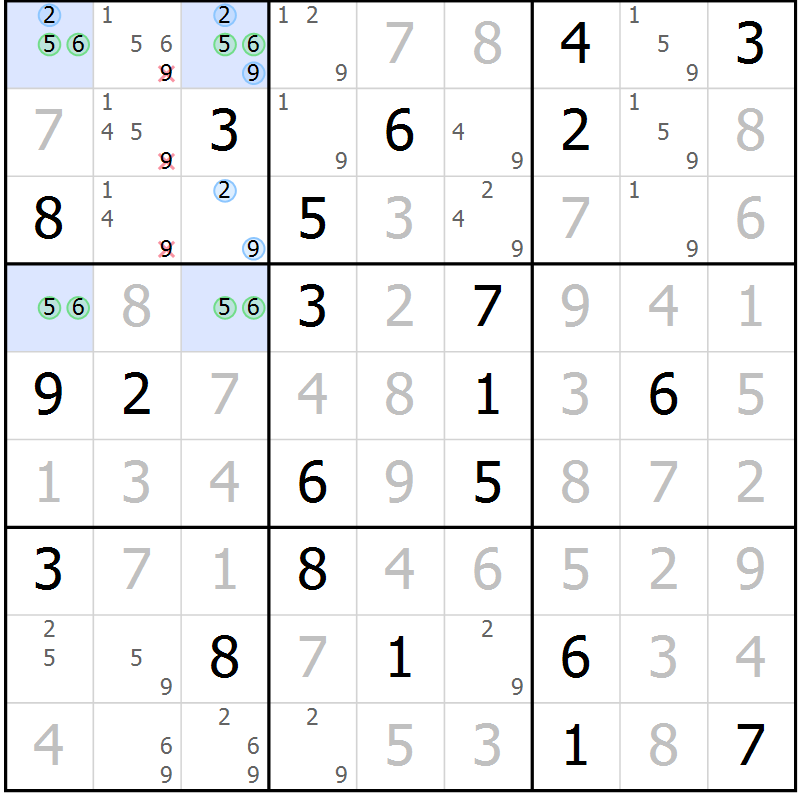Position des candidats pour la solution de la Gr 90 page 93 du magazine de sudoku Giga sudoku niv 6-8 n° 016