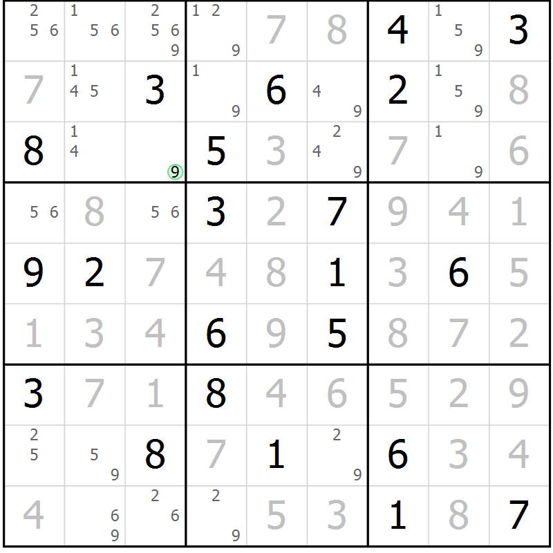 Position des candidats pour la solution de la Gr 90 page 93 du magazine de sudoku Giga sudoku niv 6-8 n° 016