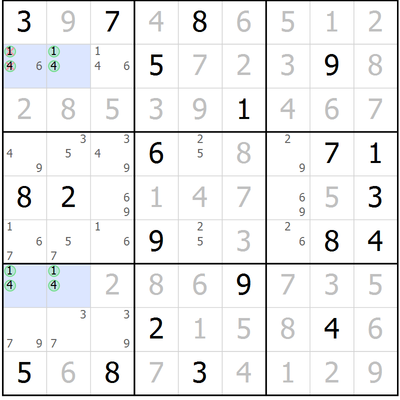Position des candidats pour la solution de la Gr 91 page 94 du magazine de sudoku Giga sudoku niv 6-8 n° 016
