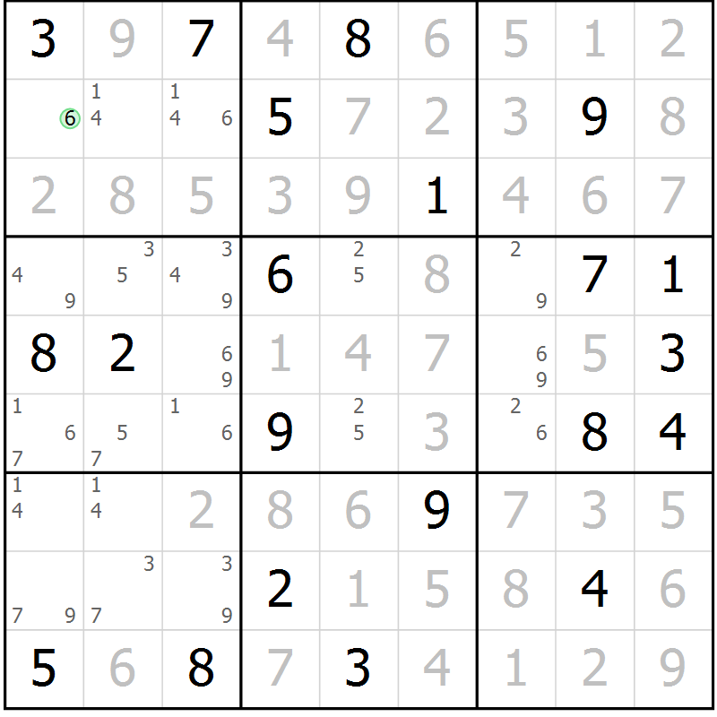 Position des candidats pour la solution de la Gr 91 page 94 du magazine de sudoku Giga sudoku niv 6-8 n° 016