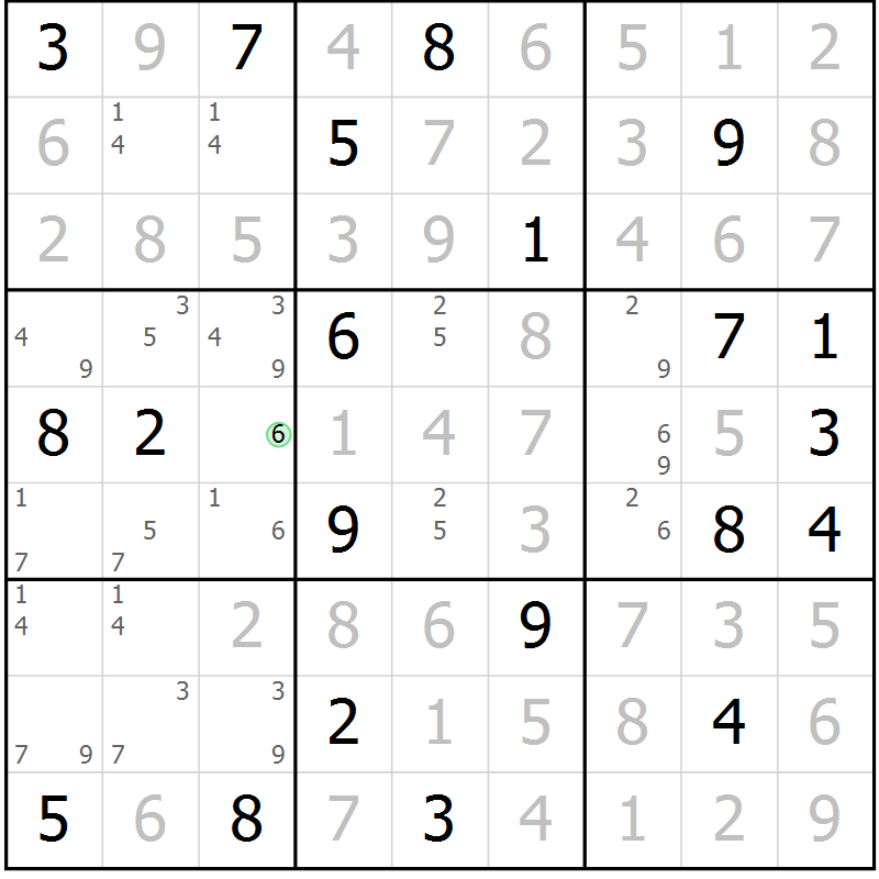 Position des candidats pour la solution de la Gr 91 page 94 du magazine de sudoku Giga sudoku niv 6-8 n° 016