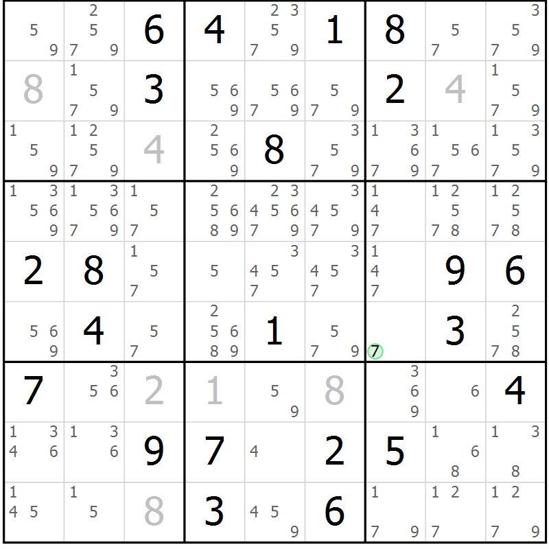 Position des candidats pour la solution de la Gr 92 page 95 du magazine de sudoku Giga sudoku niv 6-8 n° 016