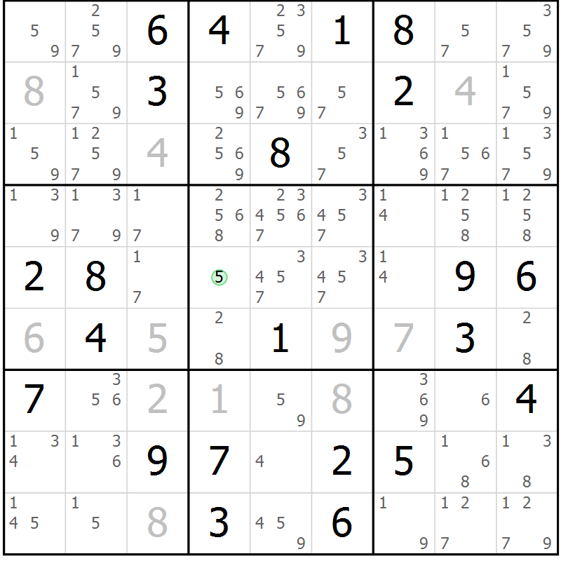 Position des candidats pour la solution de la Gr 92 page 95 du magazine de sudoku Giga sudoku niv 6-8 n° 016