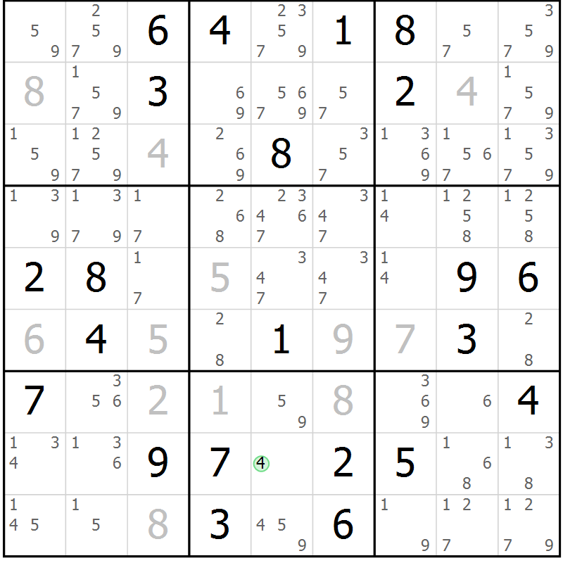 Position des candidats pour la solution de la Gr 92 page 95 du magazine de sudoku Giga sudoku niv 6-8 n° 016