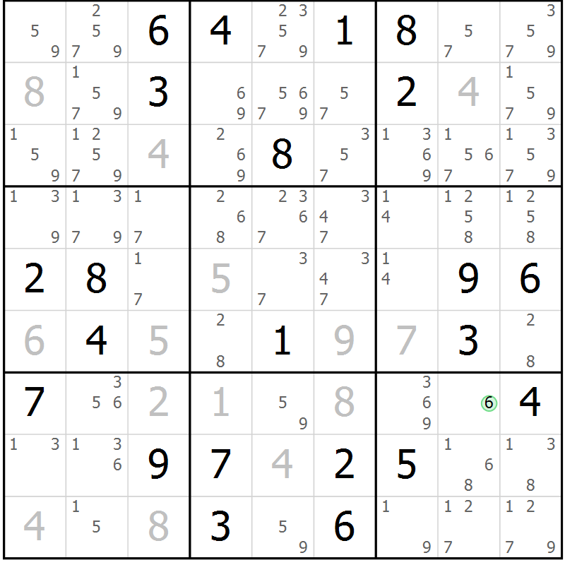 Position des candidats pour la solution de la Gr 92 page 95 du magazine de sudoku Giga sudoku niv 6-8 n° 016