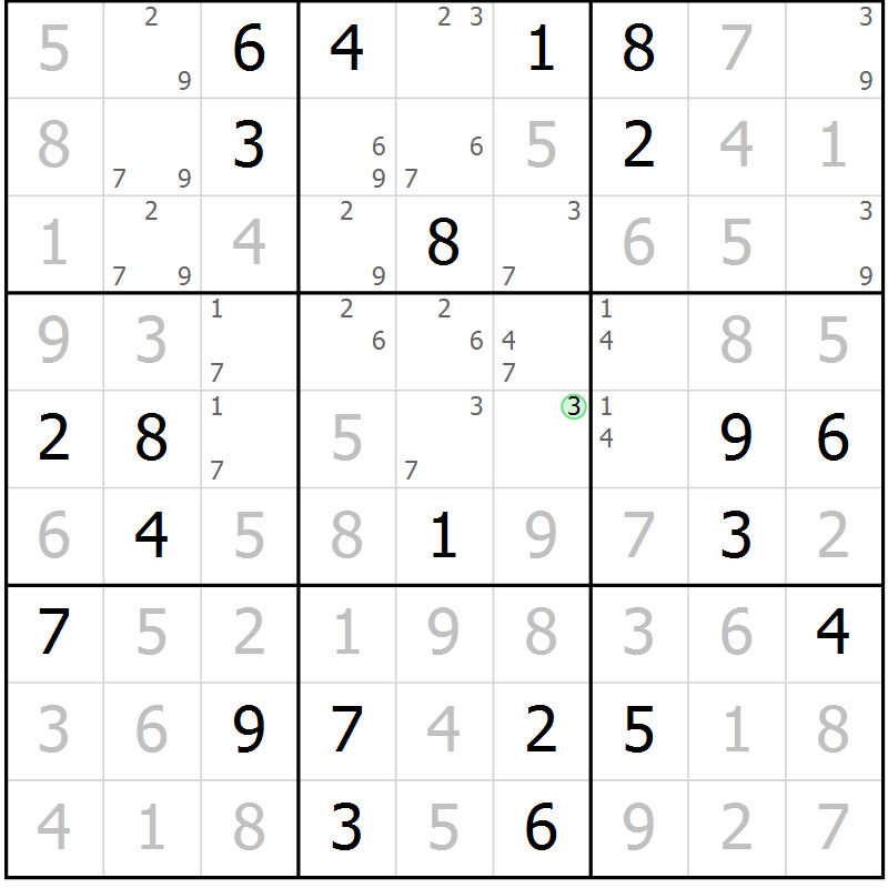 Position des candidats pour la solution de la Gr 92 page 95 du magazine de sudoku Giga sudoku niv 6-8 n° 016
