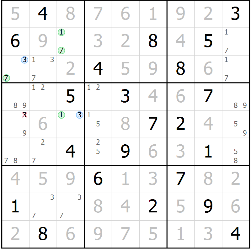 Position des candidats pour la solution de la Gr 93 page 96 du magazine de sudoku Giga sudoku niv 6-8 n° 016
