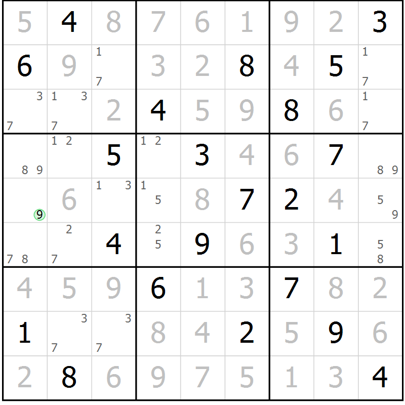 Position des candidats pour la solution de la Gr 93 page 96 du magazine de sudoku Giga sudoku niv 6-8 n° 016