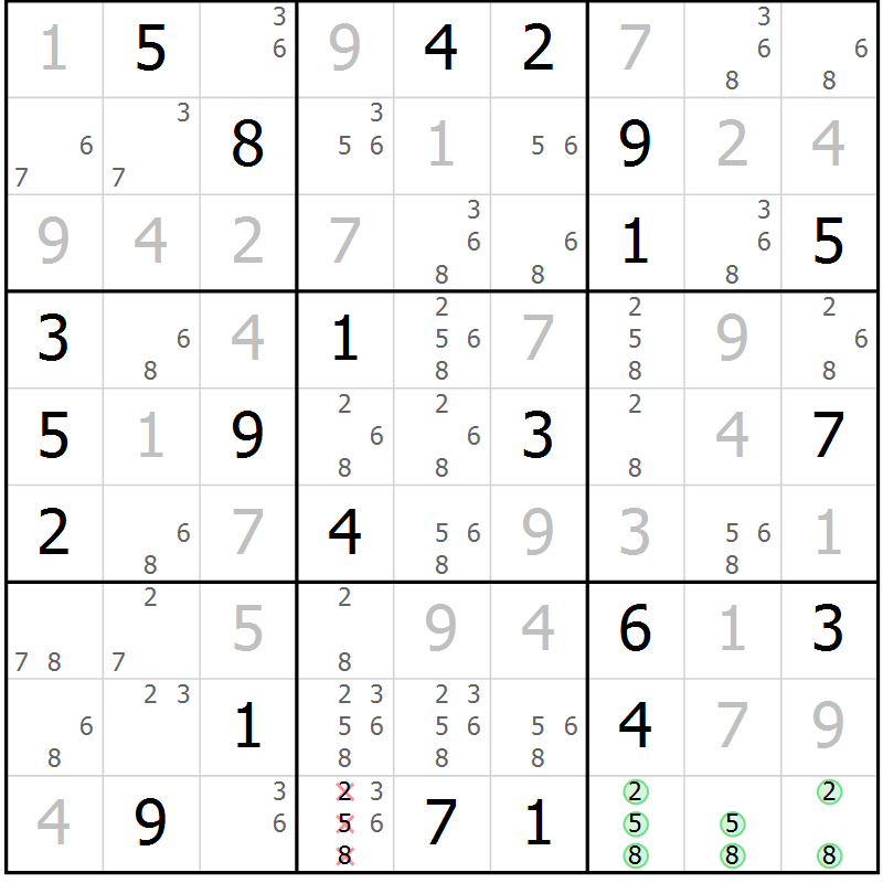 Position des candidats pour la solution de la Gr 94 page 97 du magazine de sudoku Giga sudoku niv 6-8 n° 016