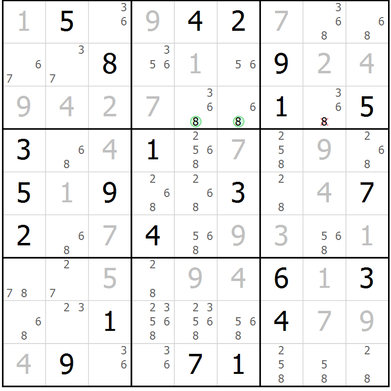 Position des candidats pour la solution de la Gr 94 page 97 du magazine de sudoku Giga sudoku niv 6-8 n° 016