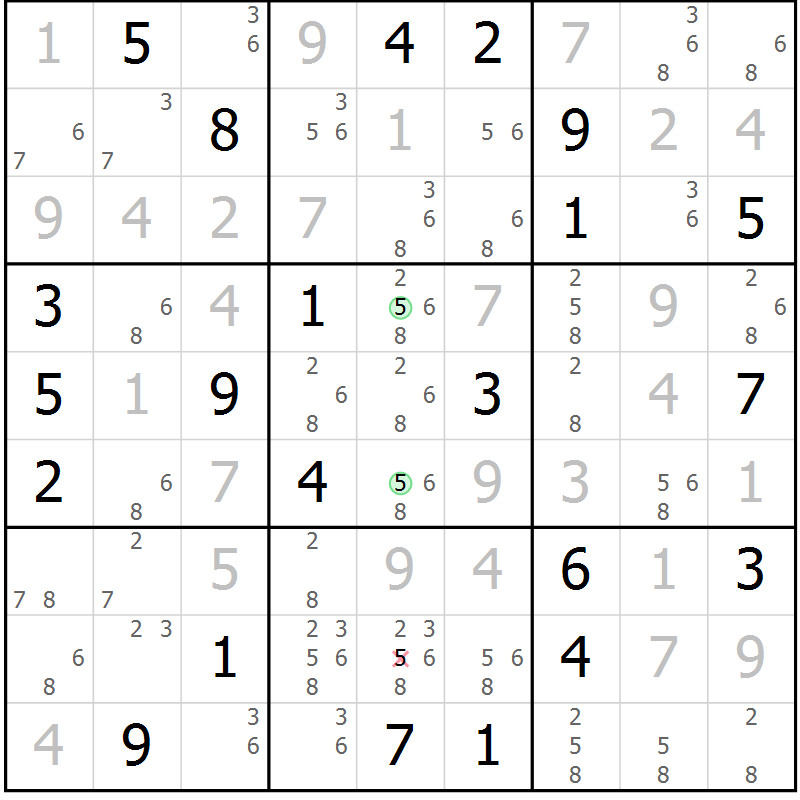 Position des candidats pour la solution de la Gr 94 page 97 du magazine de sudoku Giga sudoku niv 6-8 n° 016