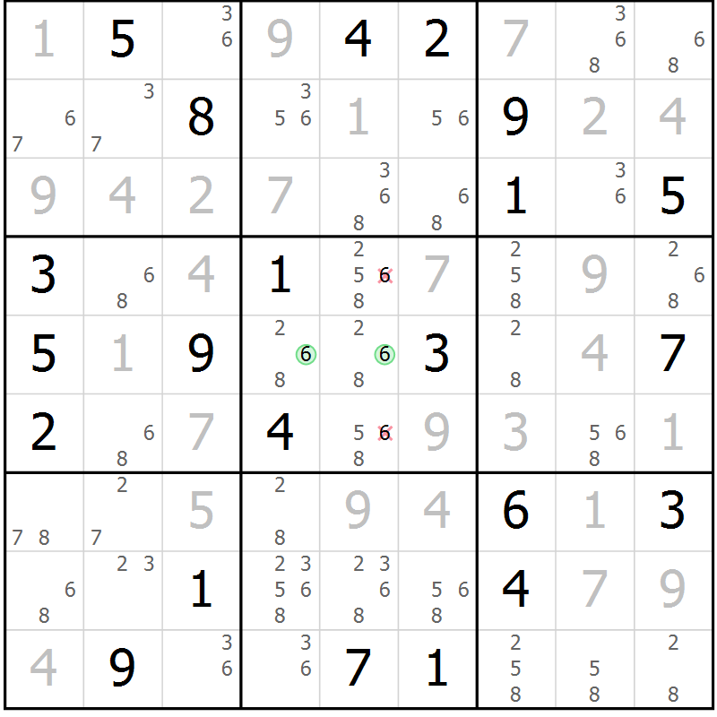Position des candidats pour la solution de la Gr 94 page 97 du magazine de sudoku Giga sudoku niv 6-8 n° 016