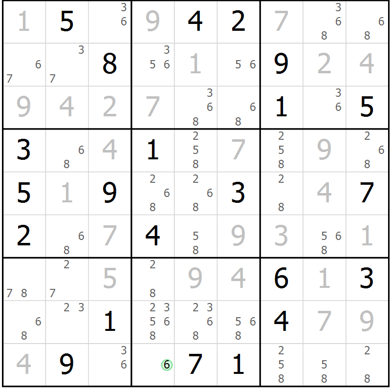 Position des candidats pour la solution de la Gr 94 page 97 du magazine de sudoku Giga sudoku niv 6-8 n° 016