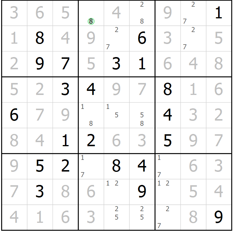 Position des candidats pour la solution de la Gr 95 page 98 du magazine de sudoku Giga sudoku niv 6-8 n° 016