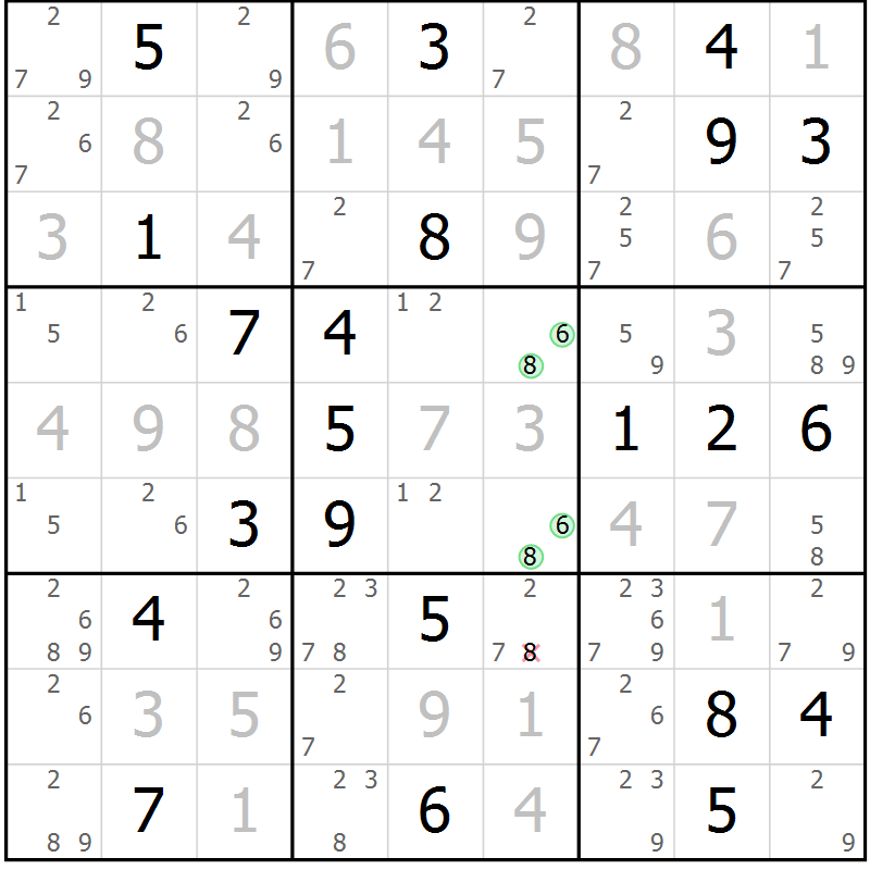 Position des candidats pour la solution de la Gr 96 page 99 du magazine de sudoku Giga sudoku niv 6-8 n° 016