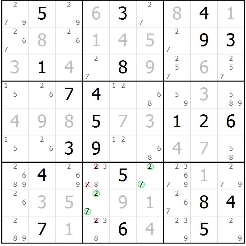 Position des candidats pour la solution de la Gr 96 page 99 du magazine de sudoku Giga sudoku niv 6-8 n° 016