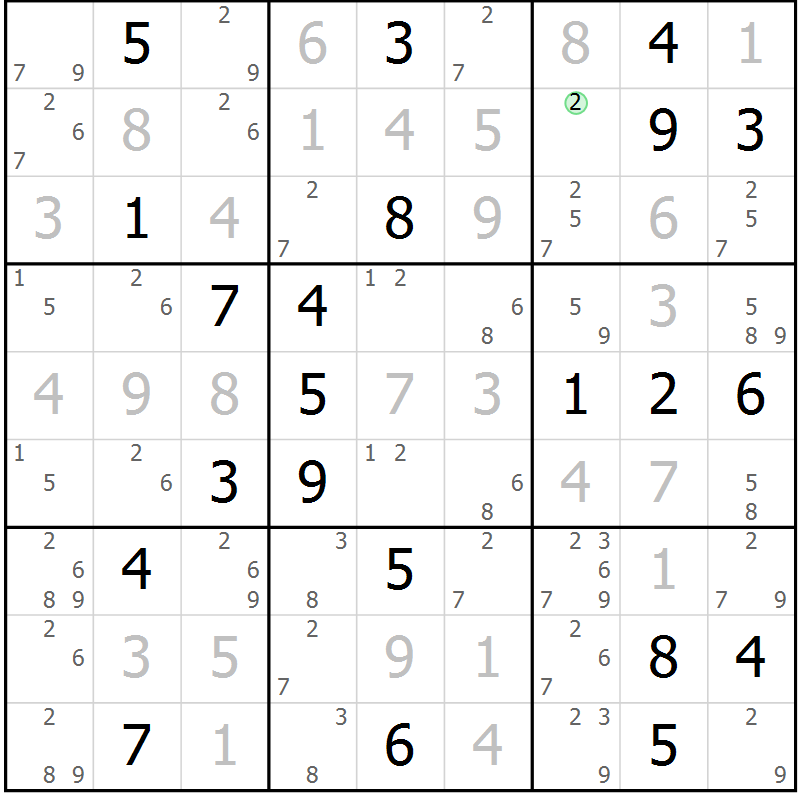 Position des candidats pour la solution de la Gr 96 page 99 du magazine de sudoku Giga sudoku niv 6-8 n° 016