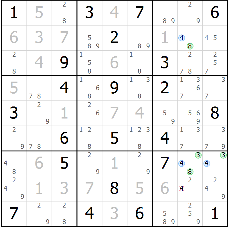 Position des candidats pour la solution de la Gr 97 page 100 du magazine de sudoku Giga sudoku niv 6-8 n° 016