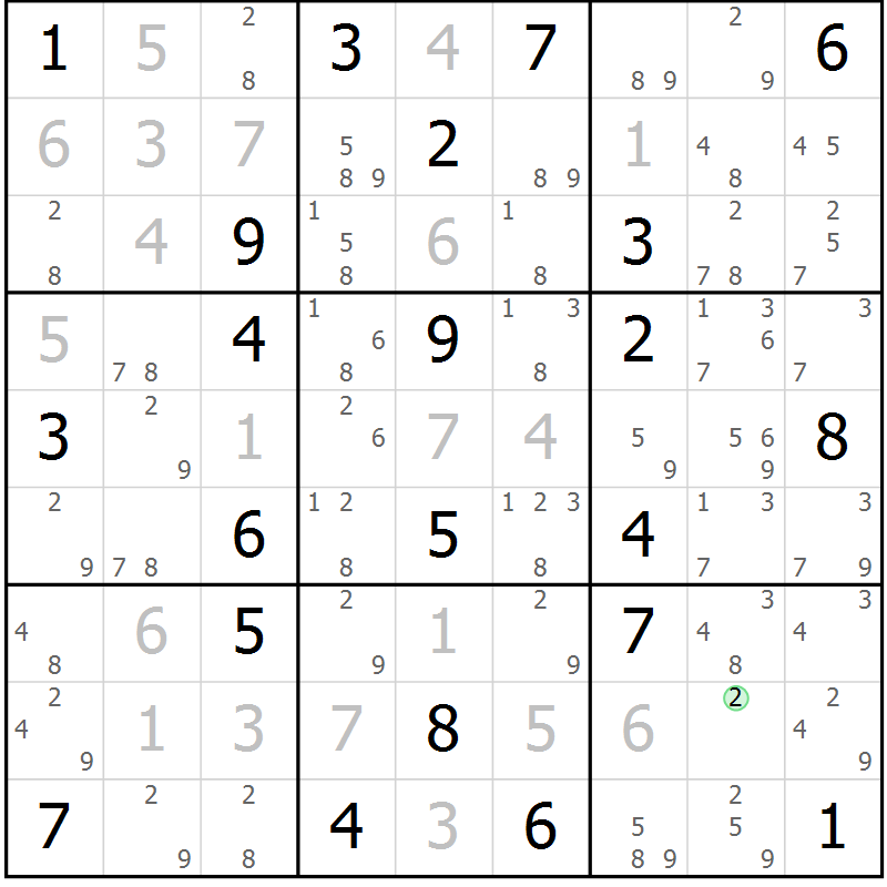 Position des candidats pour la solution de la Gr 97 page 100 du magazine de sudoku Giga sudoku niv 6-8 n° 016