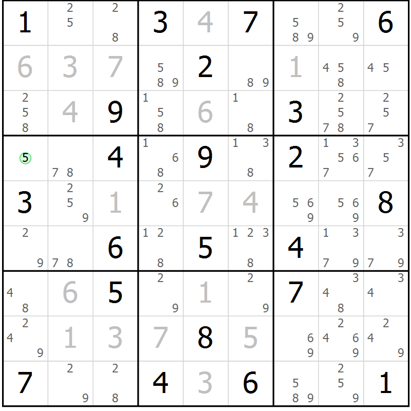 Position des candidats pour la solution de la Gr 97 page 100 du magazine de sudoku Giga sudoku niv 6-8 n° 016