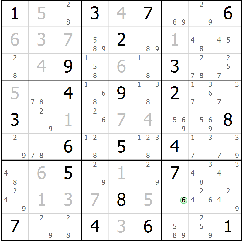 Position des candidats pour la solution de la Gr 97 page 100 du magazine de sudoku Giga sudoku niv 6-8 n° 016