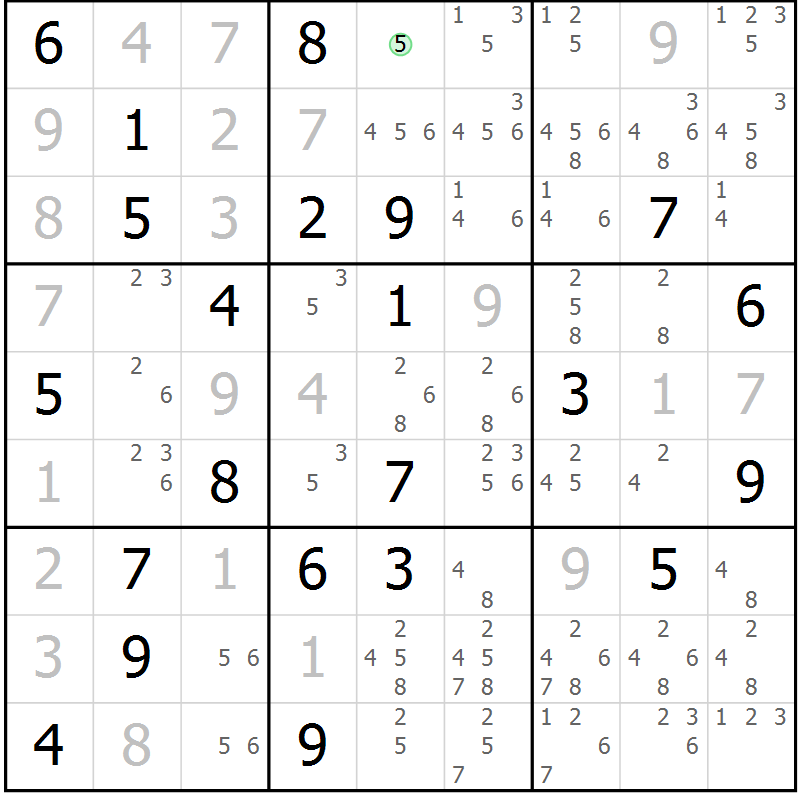 Position des candidats pour la solution de la Gr 99 page 102 du magazine de sudoku Giga sudoku niv 6-8 n° 016