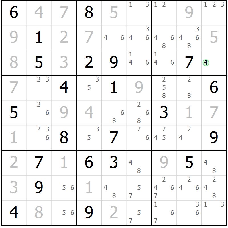 Position des candidats pour la solution de la Gr 99 page 102 du magazine de sudoku Giga sudoku niv 6-8 n° 016