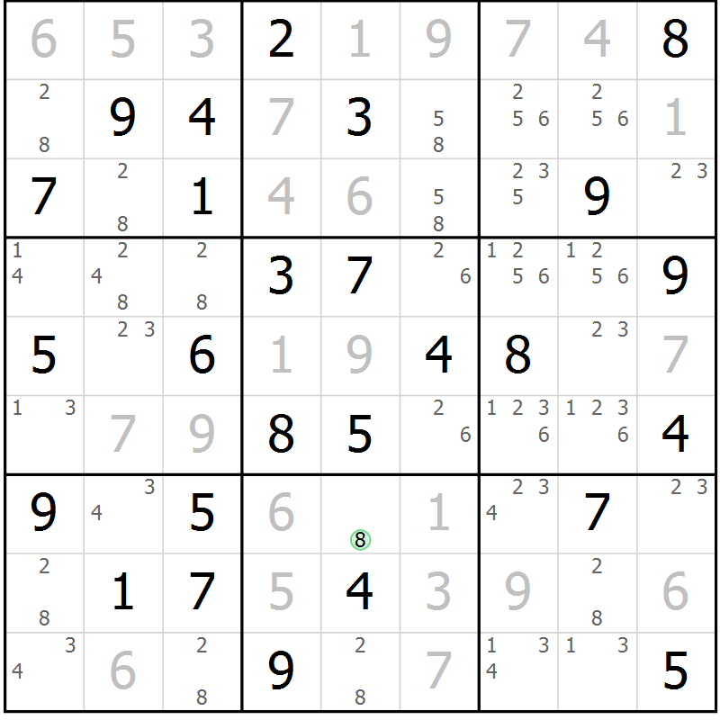 Position des candidats pour la solution de la Gr 1 page 4 du magazine de sudoku Giga sudoku niv 6-8 n° 024